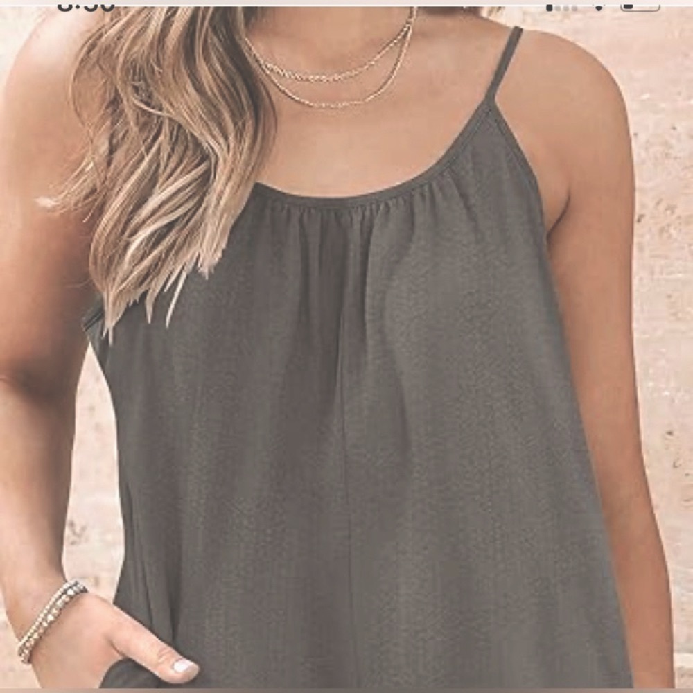 American Eagle Outfitters Dark Gray Relaxed Tank Top. Braided trim.